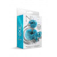Набор Global Novelties NIXIE METAL BUTT PLUG & FURRY HANDCUFF SET, MEDIUM, BLUE METALLIC
