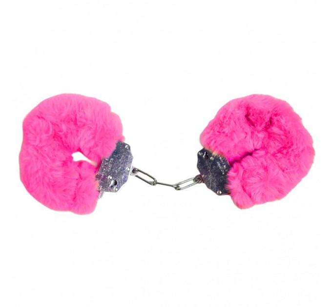 Наручники DS Fetish Plush handcuffs, металл с мехом, малиновые