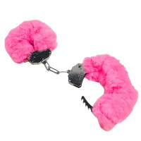 Наручники DS Fetish Plush handcuffs, металл с мехом, малиновые