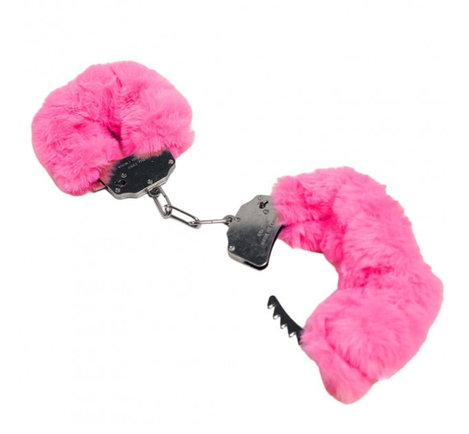 Наручники DS Fetish Plush handcuffs, металл с мехом, малиновые