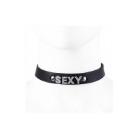 Ошейник с надписью SEXY из страз DS Fetish, кожзам, черный