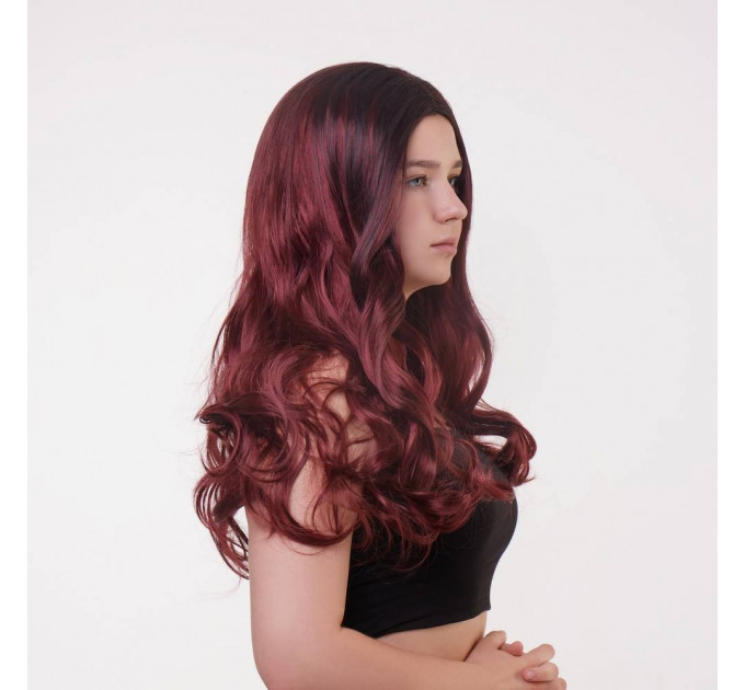 Парик длинный волнистый Fetish Hair балаяж бордо, 65 см