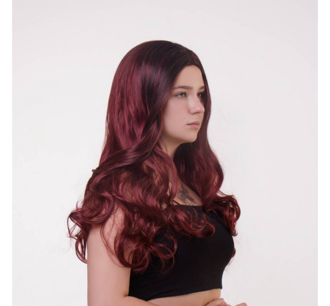 Парик длинный волнистый Fetish Hair балаяж бордо, 65 см