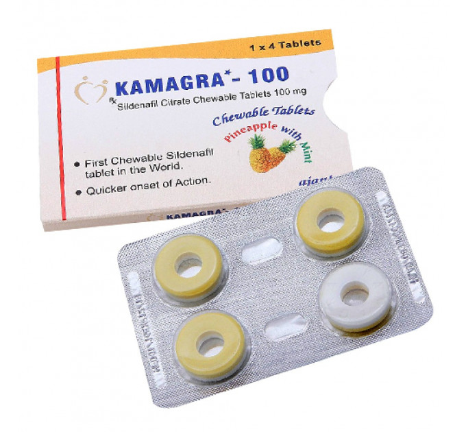 Таблетки для потенции жевательные Kamagra 100 Ананас и Ментол (цена за 4 табл.)