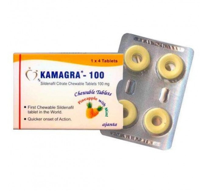 Таблетки для потенции жевательные Kamagra 100 Ананас и Ментол (цена за 4 табл.)