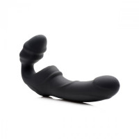 Жіночий вібрострапон Slim Rider Ribbed Ribbed Vibrating Silicone Strapless Strap On, чорний