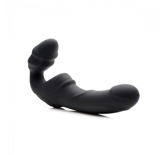 Жіночий вібрострапон Slim Rider Ribbed Ribbed Vibrating Silicone Strapless Strap On, чорний