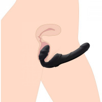Жіночий вібрострапон Slim Rider Ribbed Ribbed Vibrating Silicone Strapless Strap On, чорний