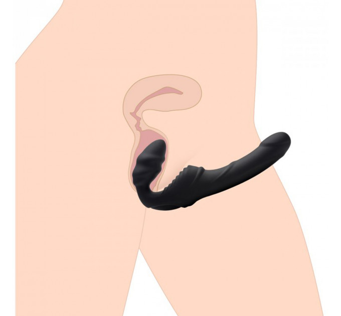 Жіночий вібрострапон Slim Rider Ribbed Ribbed Vibrating Silicone Strapless Strap On, чорний