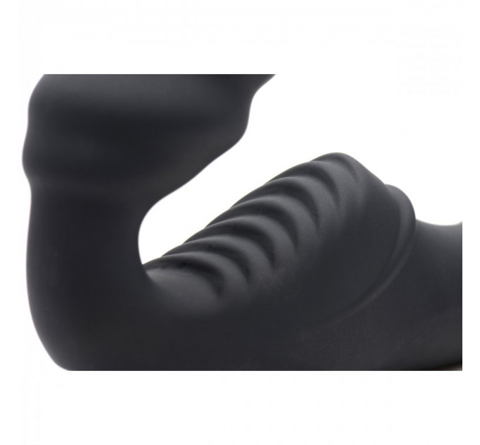 Жіночий вібрострапон Slim Rider Ribbed Ribbed Vibrating Silicone Strapless Strap On, чорний