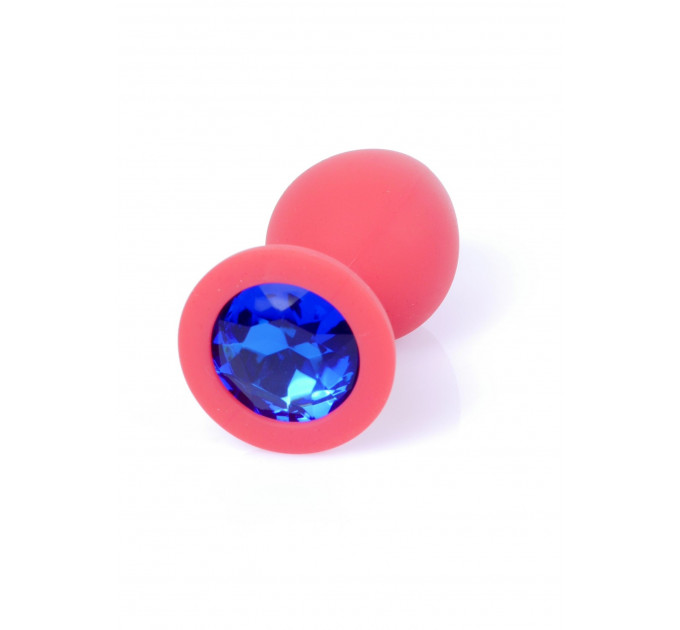 Анальна пробка з каменем Plug-Jewellery Red Silicon PLUG Medium- Blue Diamond розмір М