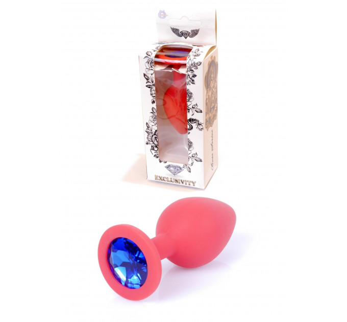 Анальна пробка з каменем Plug-Jewellery Red Silicon PLUG Medium- Blue Diamond розмір М