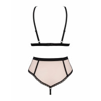 Комплект ніжно-рожевий Obsessive Lilines з чорною обробкою, L/XL