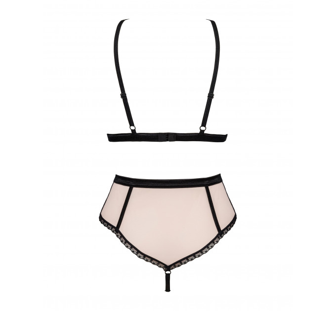 Комплект нежно-розовый Obsessive Lilines с черной отделкой, L/XL