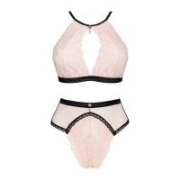 Комплект ніжно-рожевий Obsessive Lilines з чорною обробкою, L/XL
