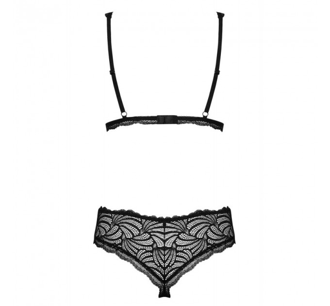 Комплект кружевного белья Obsessive Sweetia с абстрактным узором, черный, S/M