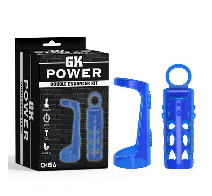 Набор рельефных насадок на член Chisa GK Power Double Enhancer Kit с открытой головкой, синий