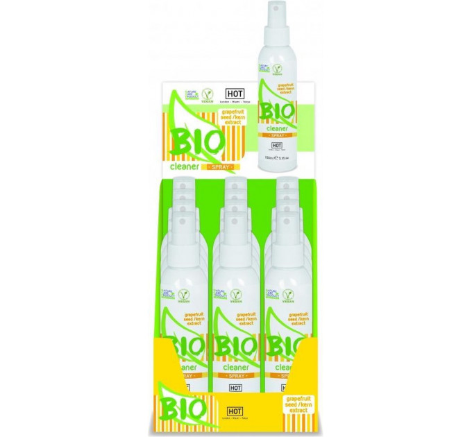 Дисплей із очисником для секс іграшок HOT BIO Cleaner Spray 150 мл (12 шт. у наборі)