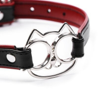 Ошейник с котиком DS Fetish, экокожа, черный с бордовым