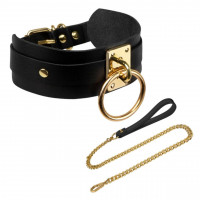 Нашийник з повідцем чорний Kinky Diva Collar Me із золотистою фурнітурою
