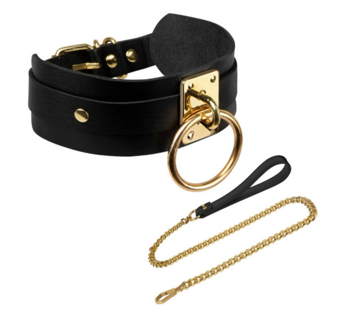 Ошейник с поводком черный Kinky Diva Collar Me с золотистой фурнитурой