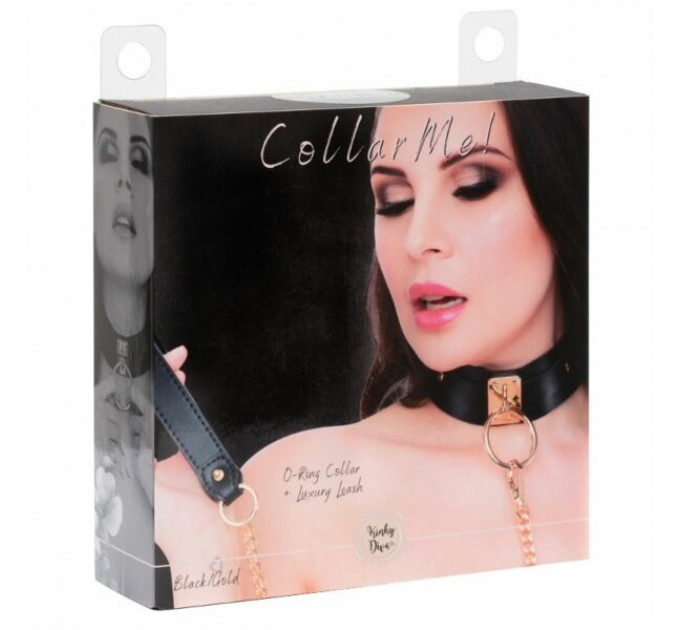 Ошейник с поводком черный Kinky Diva Collar Me с золотистой фурнитурой