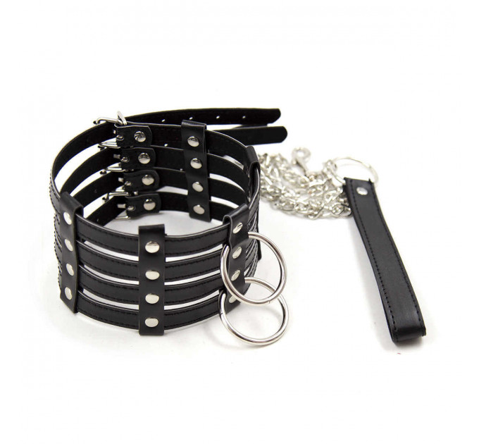 Ошейник с цепочкой DS Fetish Collar with chain leash black