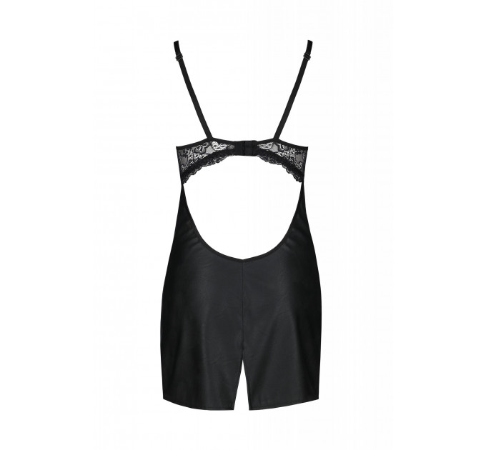 Пеньюар из экокожи LOONA CHEMISE black S/M - Passion