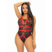 Портупея Studded O-Ring Harness Teddy с бантом и кольцом по центру, красная, размер S