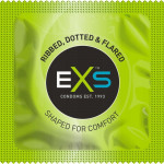 Презервативы EXS Ribbed, Dotted ребристые с пузырьками, зеленые; 53 мм (цена за 5 шт.)