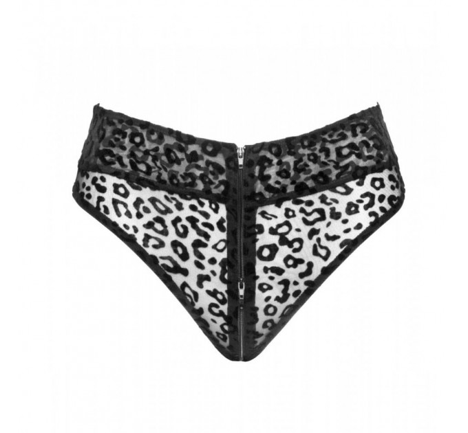 Трусики с замком NOIR Handmade Panties of leopard flock with zipper - размер M